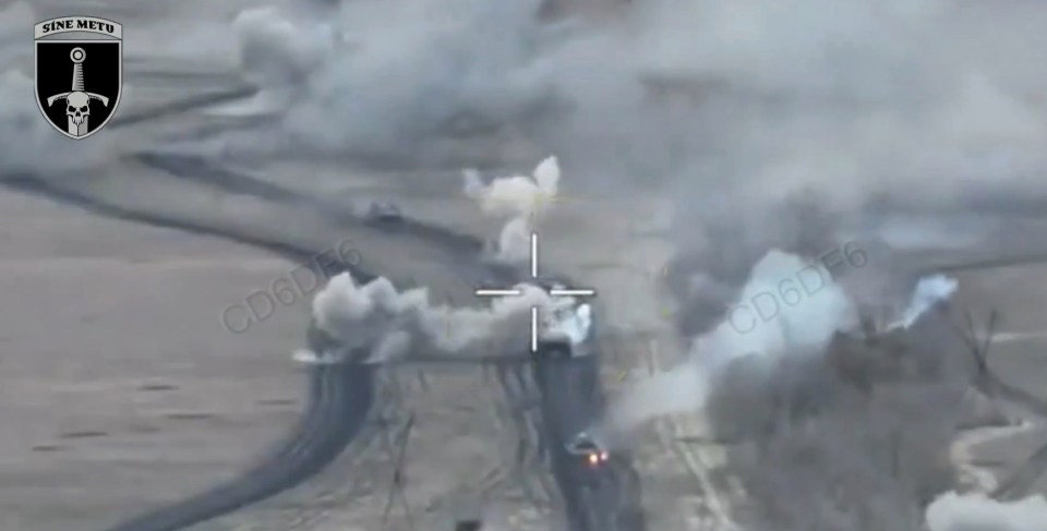 Giant clouds of smoke billowed into the sky after the Leopard tank took on a Russian unit