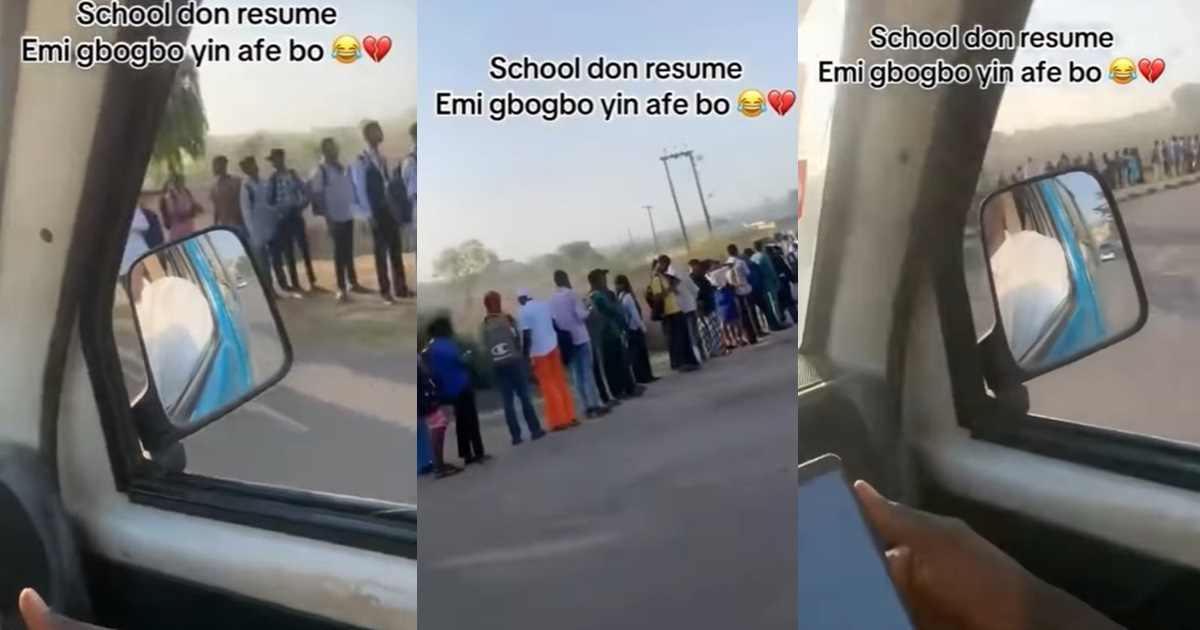 "To see bus for that school na struggle" – University students reportedly face a long queue for campus shuttle upon resumption (WATCH)