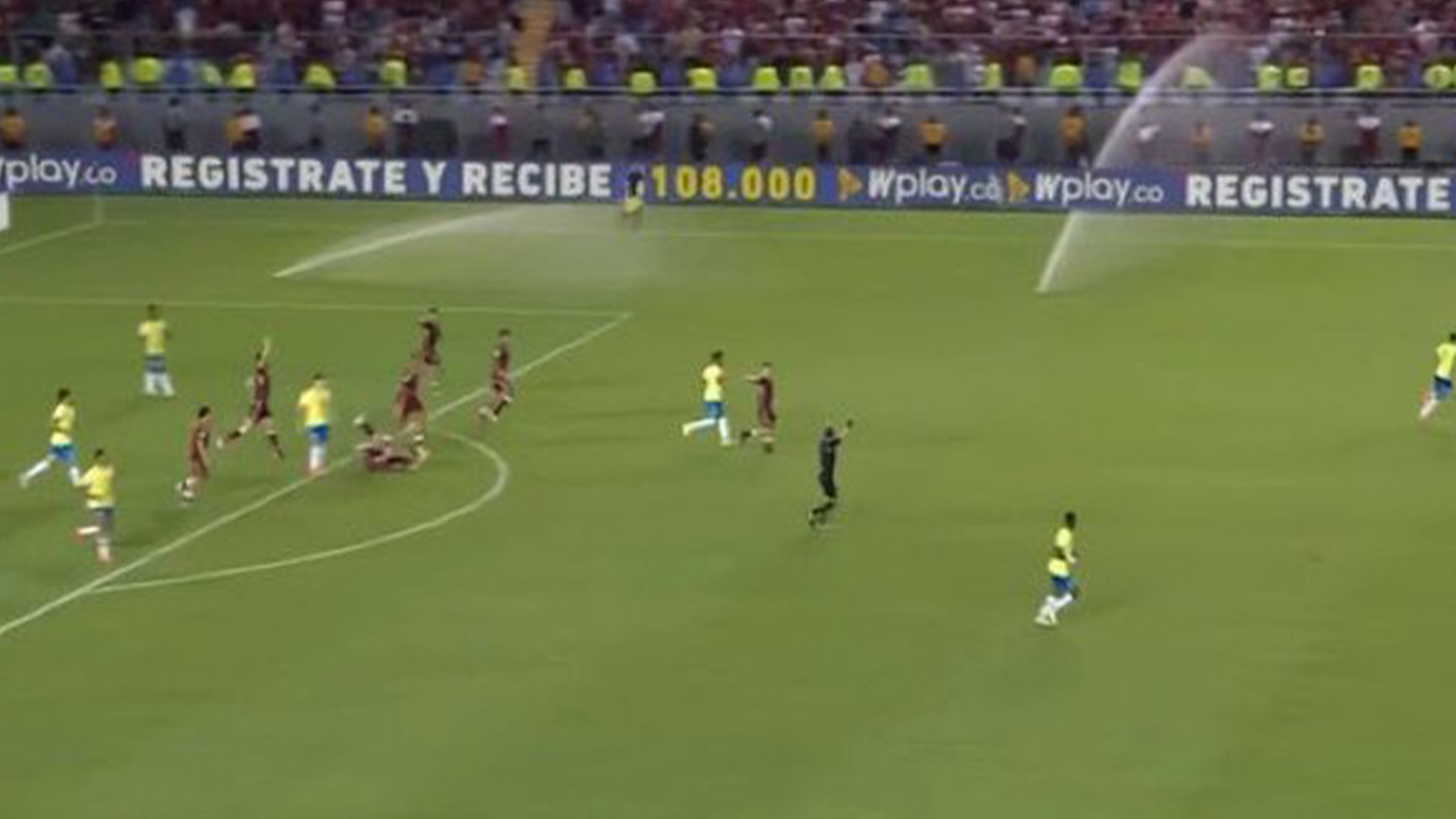 Ten-man Venezuela accused of 'world class s***housery' as SPRINKLERS go off in stoppage time of Brazil draw