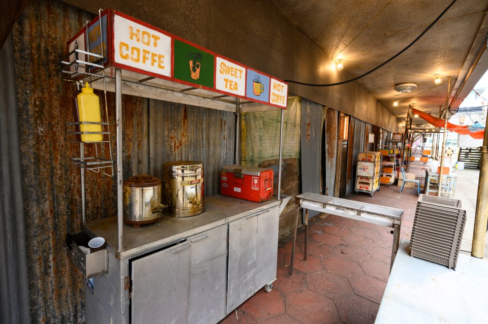 A hot dog stand and food stalls appeared on the streets