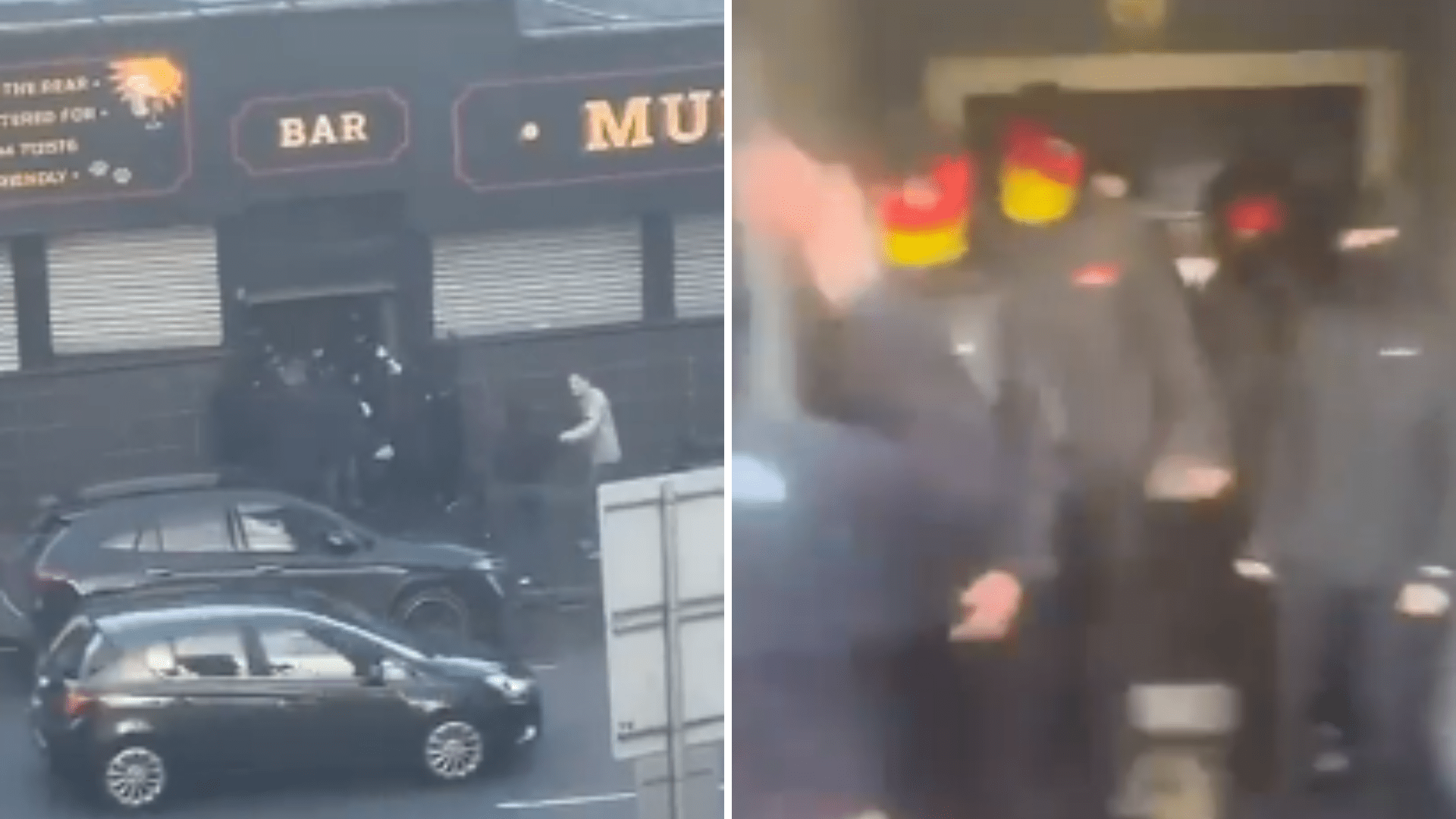 Shock moment Scottish football ultras clash on busy Glasgow street as fans chased by rival hooligans into pub doorway