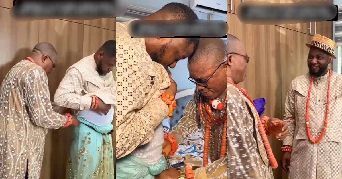 Heartwarming moment Isoko father-in-law prepares Yoruba groom for wedding with traditional Isoko outfit (WATCH)