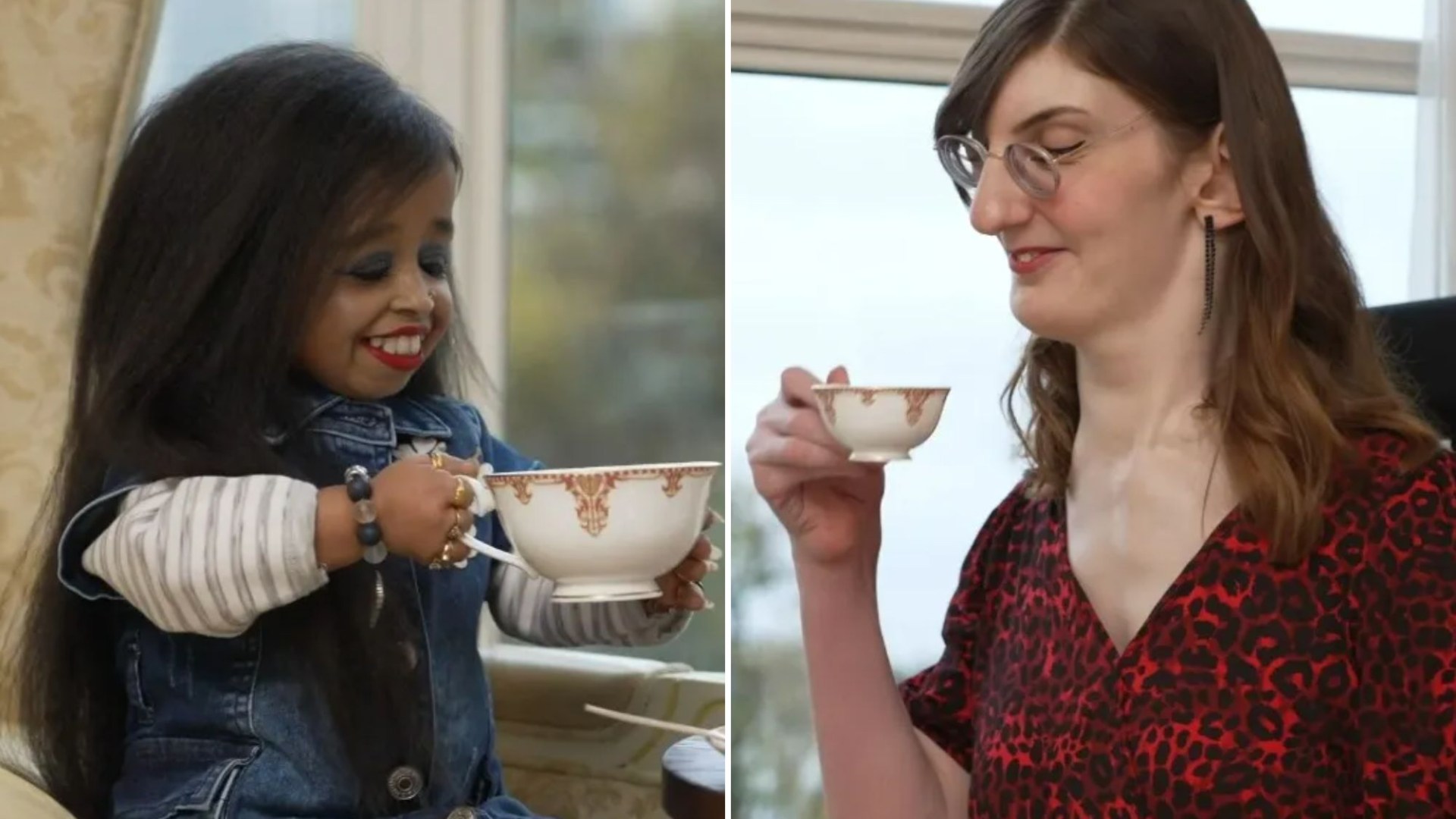 Incredible moment world's shortest woman meets the world's tallest - and discover they have lots in common