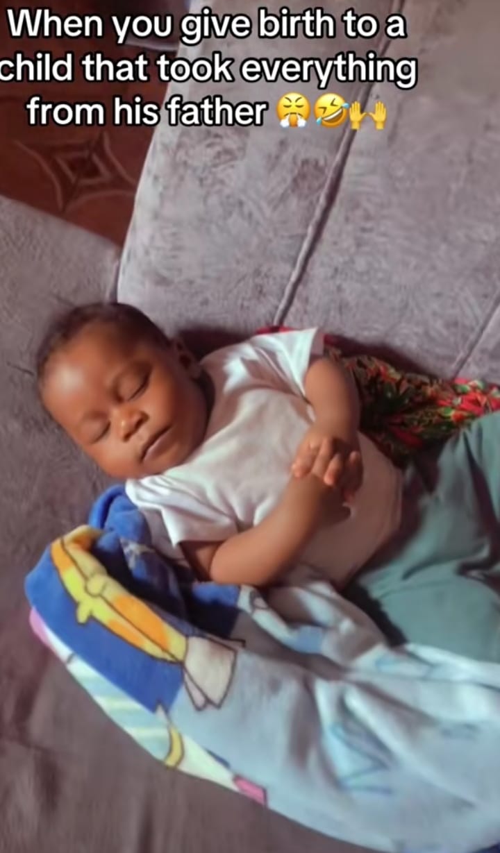 Mom surprised as son adopts same sleeping position as his father