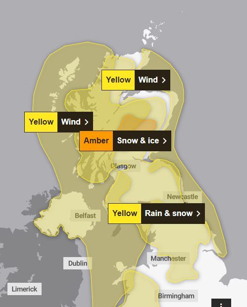 The Met Office said there is an amber "danger to life" alert in place for snow and ice