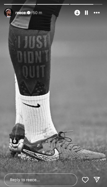 The defender also shared a photo of his defiant tattoo