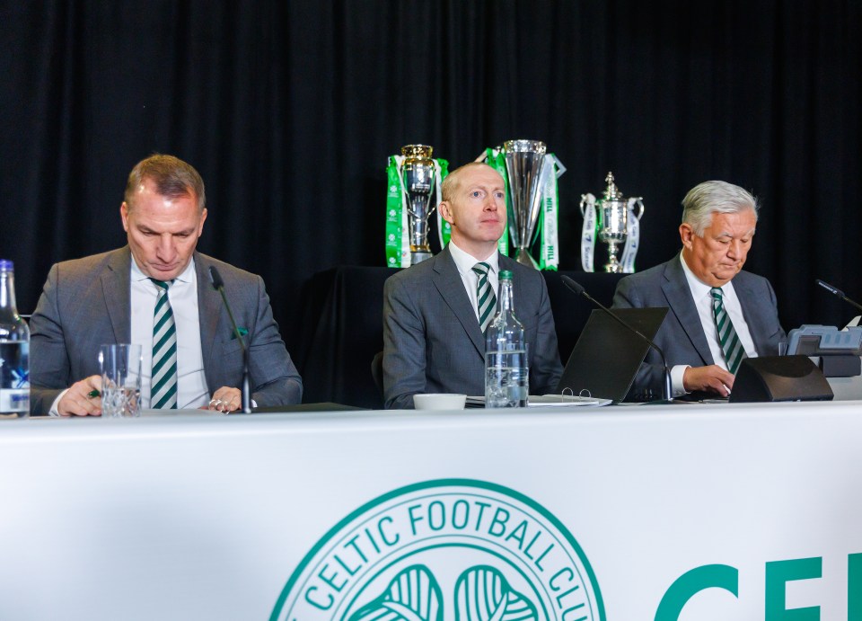 Brendan Rodgers, Michael Nicholson and Peter Lawwell at the top table