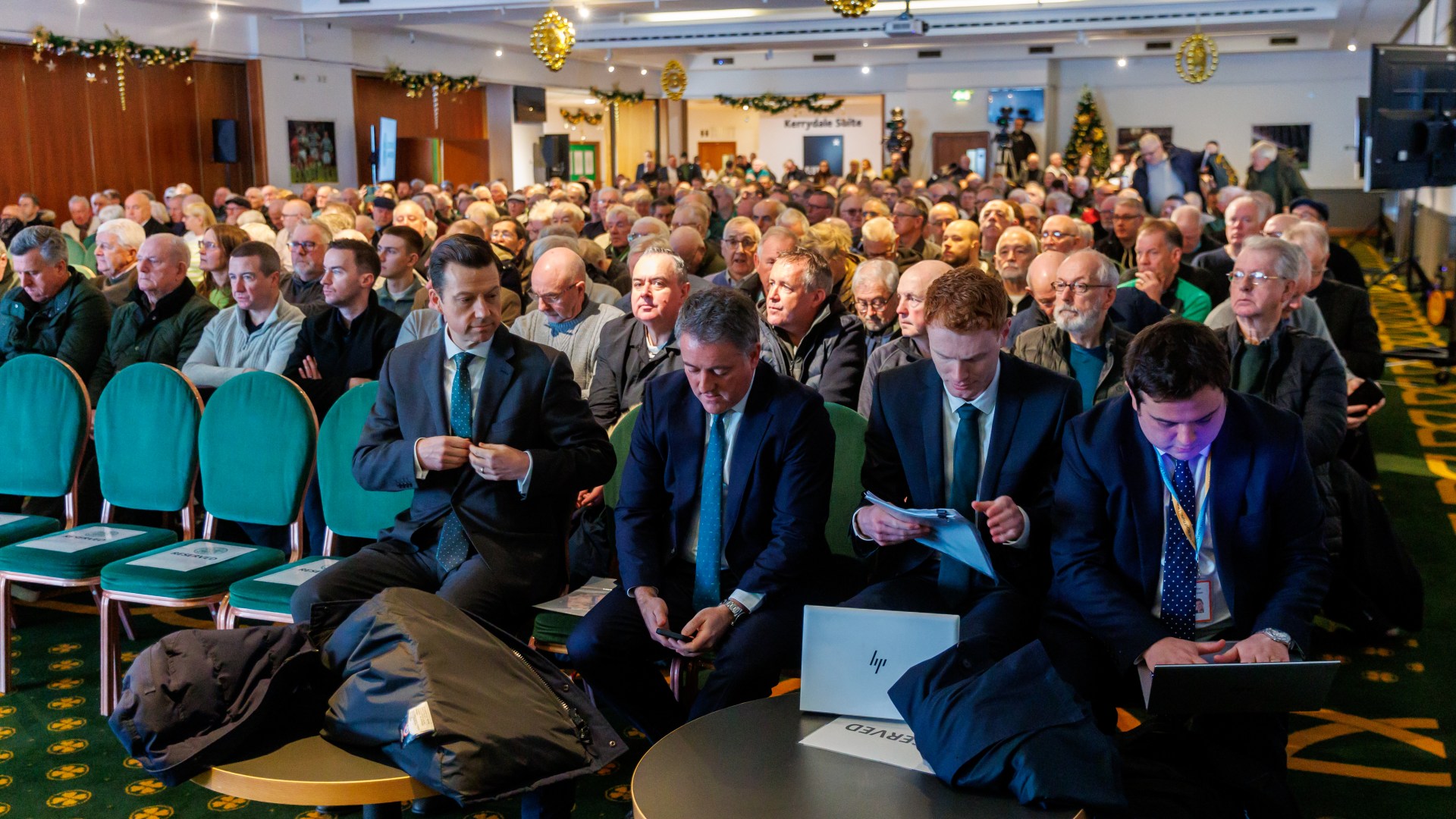 Bizarre moment Celtic fan abruptly stops AGM for two-minute long PRAYER after calling Michael Nicholson 'the Godfather'