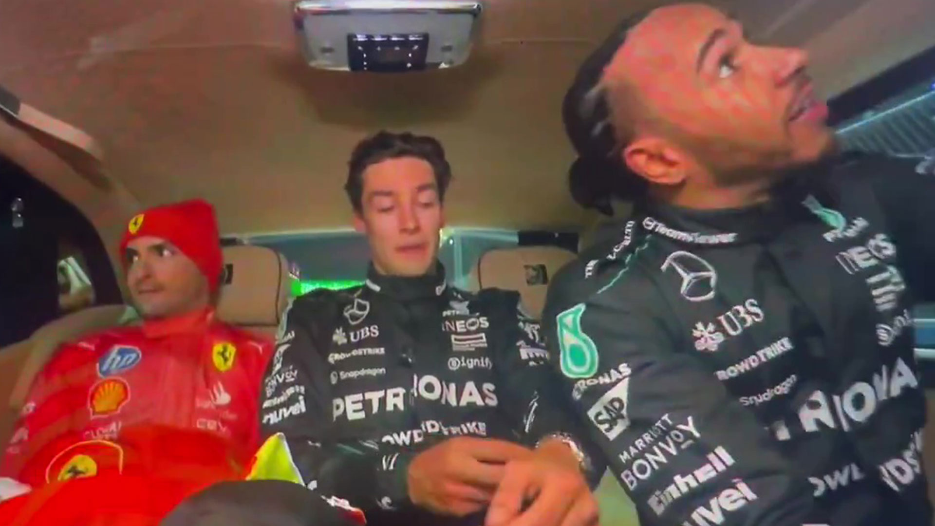 'Man you were flying,' Lewis Hamilton in awkward exchange with Russell and Sainz en route to podium at F1 Las Vegas GP