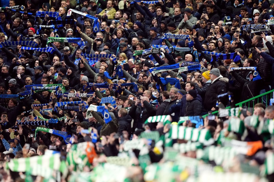 Brugge fans inside Celtic Park during You'll Never Walk Alone