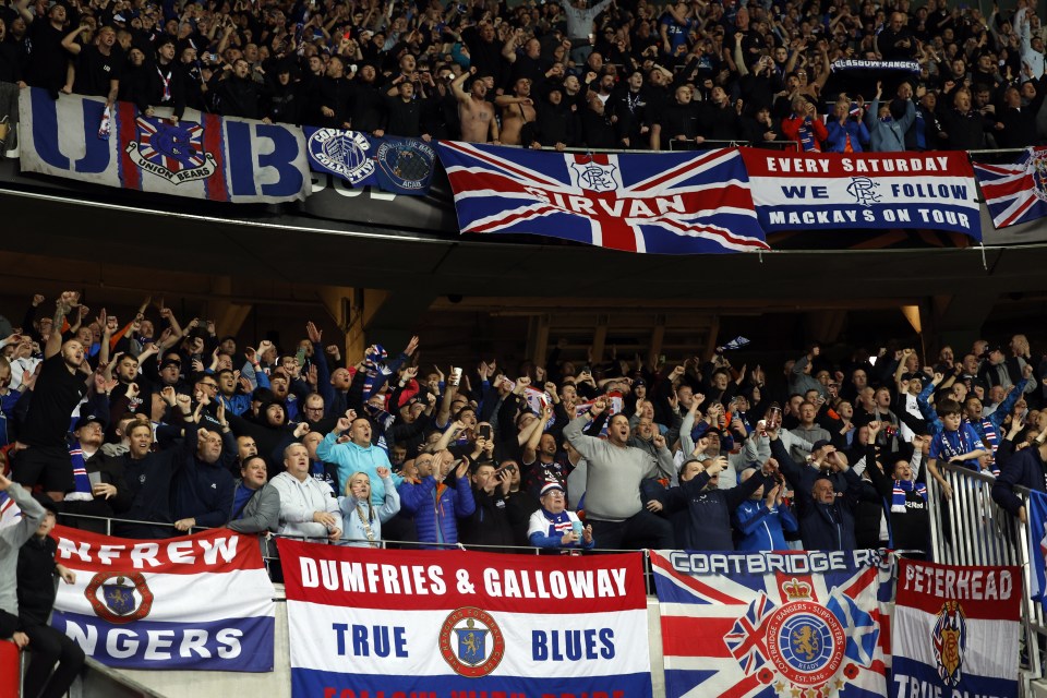 Supporters of Rangers FC celebrate their victory in Nice