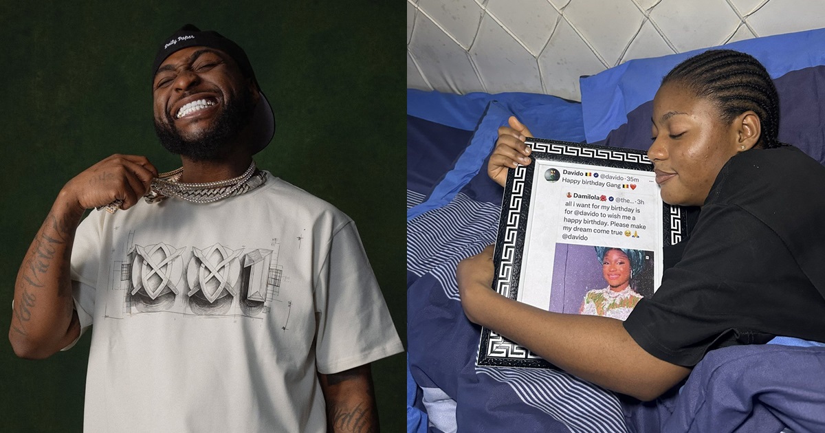 Nigerian lady takes birthday wish to the next level, creates picture frame of Davido's birthday shoutout (IMAGES)