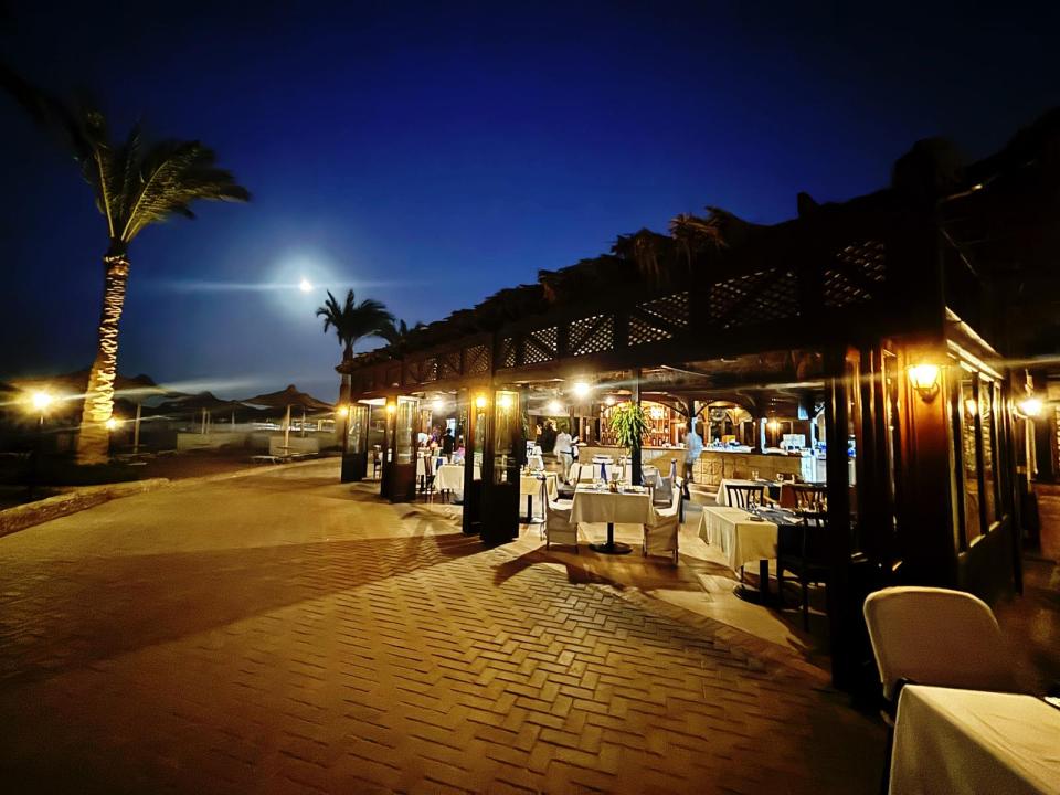 The Beach restaurant which overlooks Makadi Bay