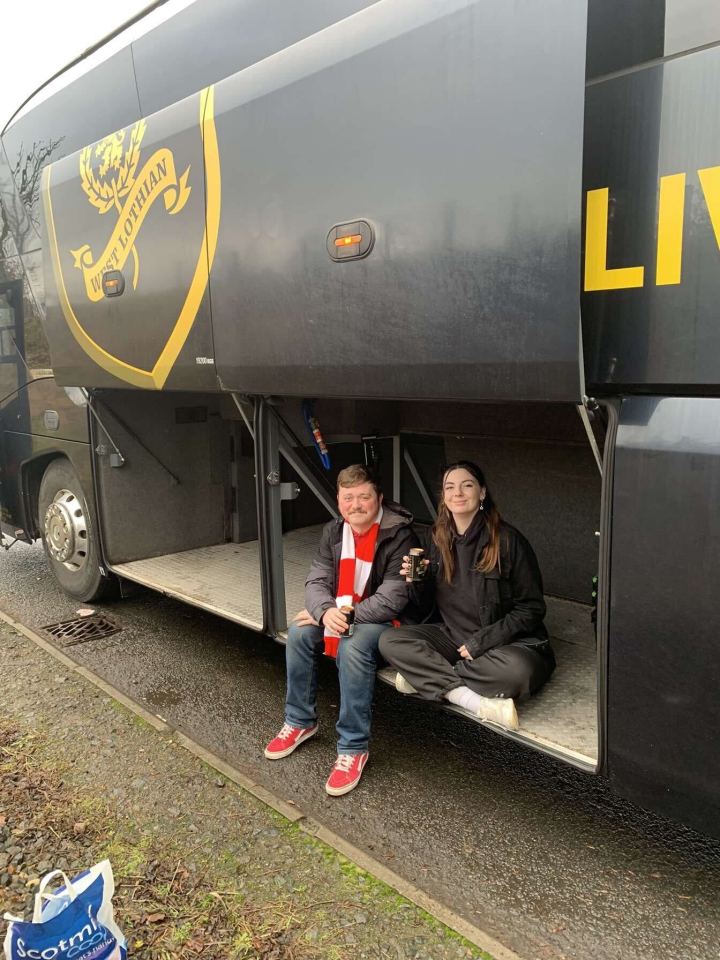 Fans spotted on the bus after it had broken down