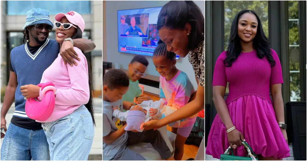 Anita Okoya hailed as Paul introduces their children to Ivy's newborn baby