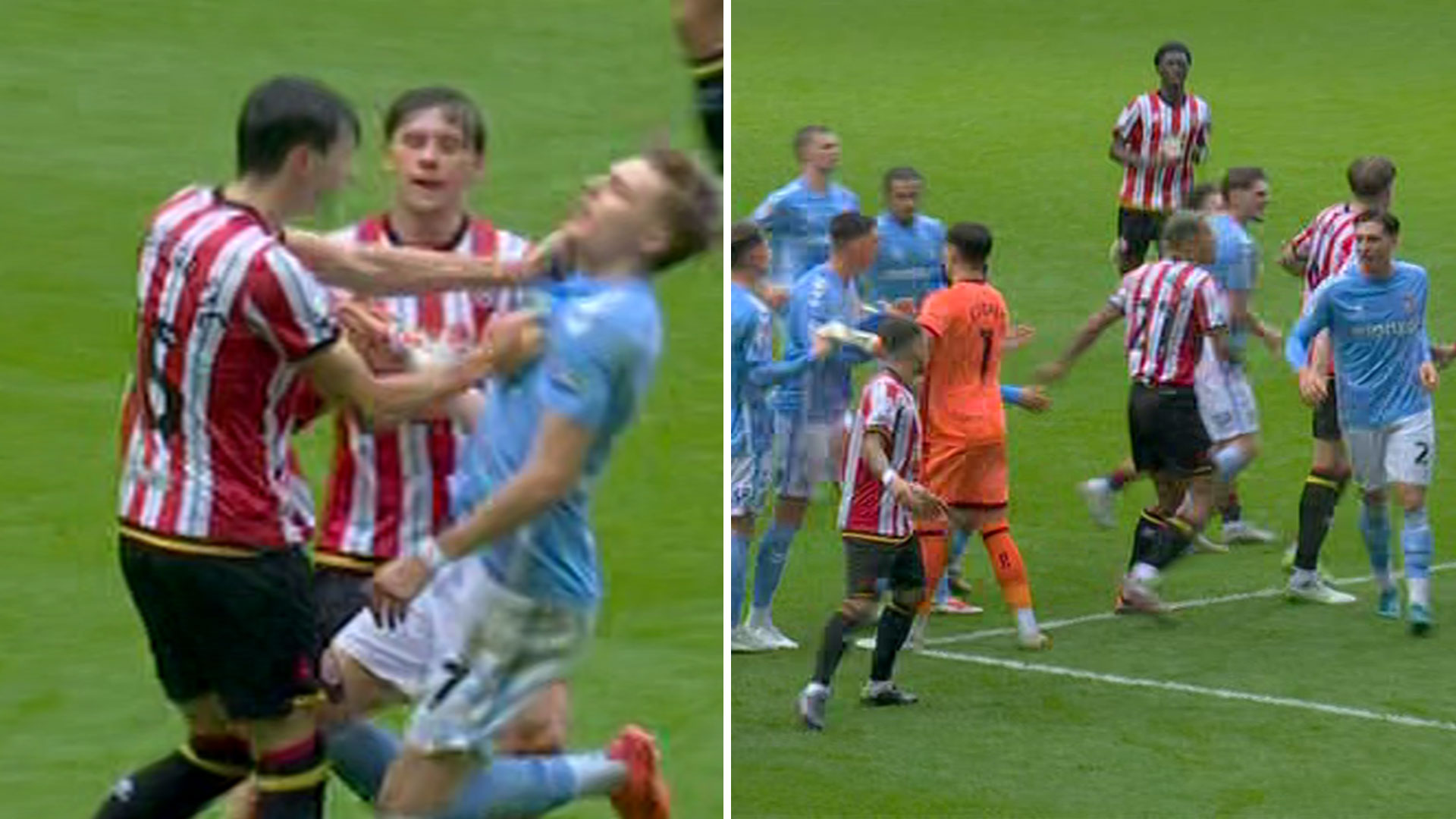 Chaos as Championship clash descends into huge brawl after Sheffield United star's moment of madness