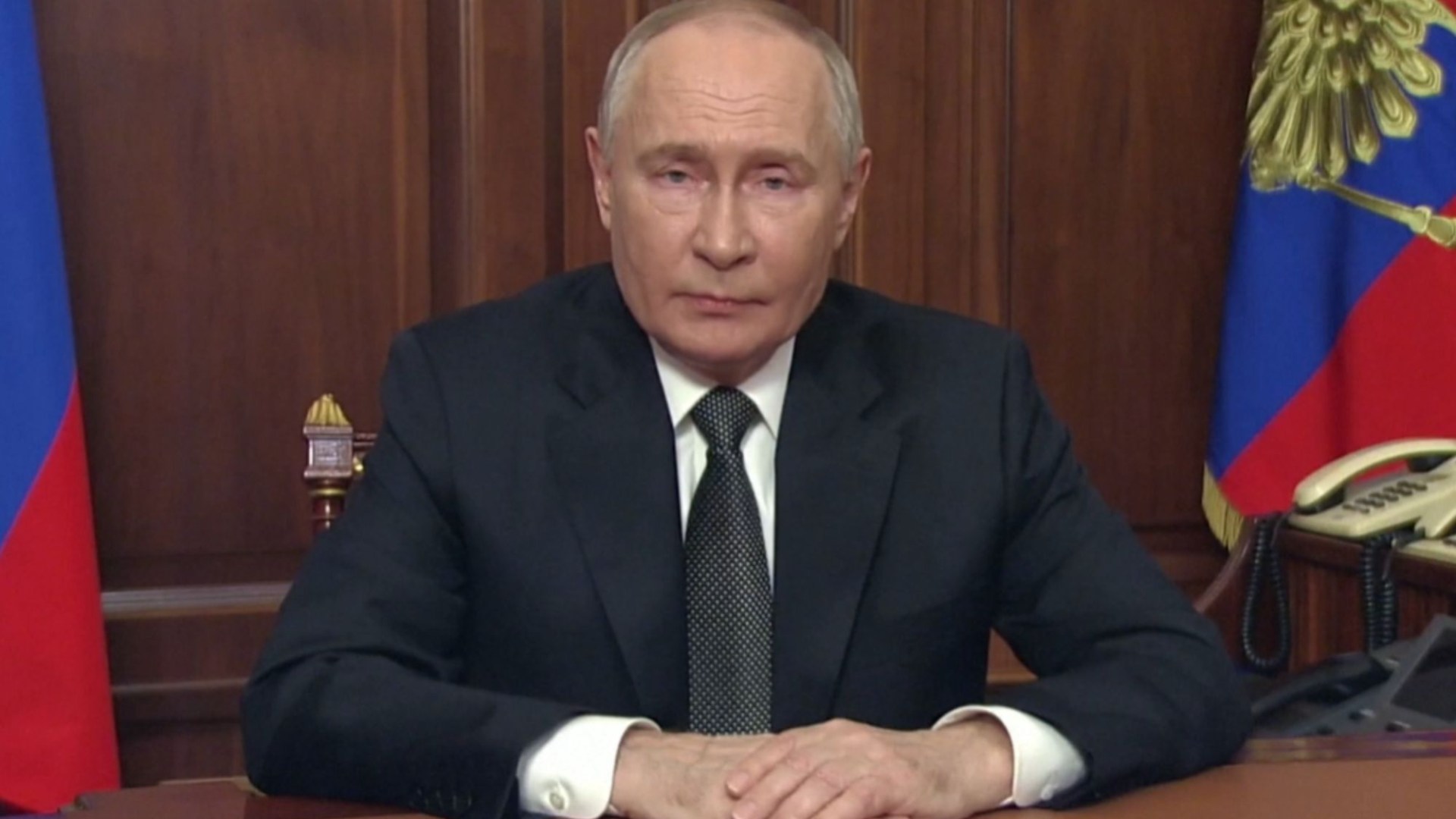 Chilling timelapse vid shows Putin’s usually twitchy hands not moving an INCH during 8min speech after despot 'vanished'