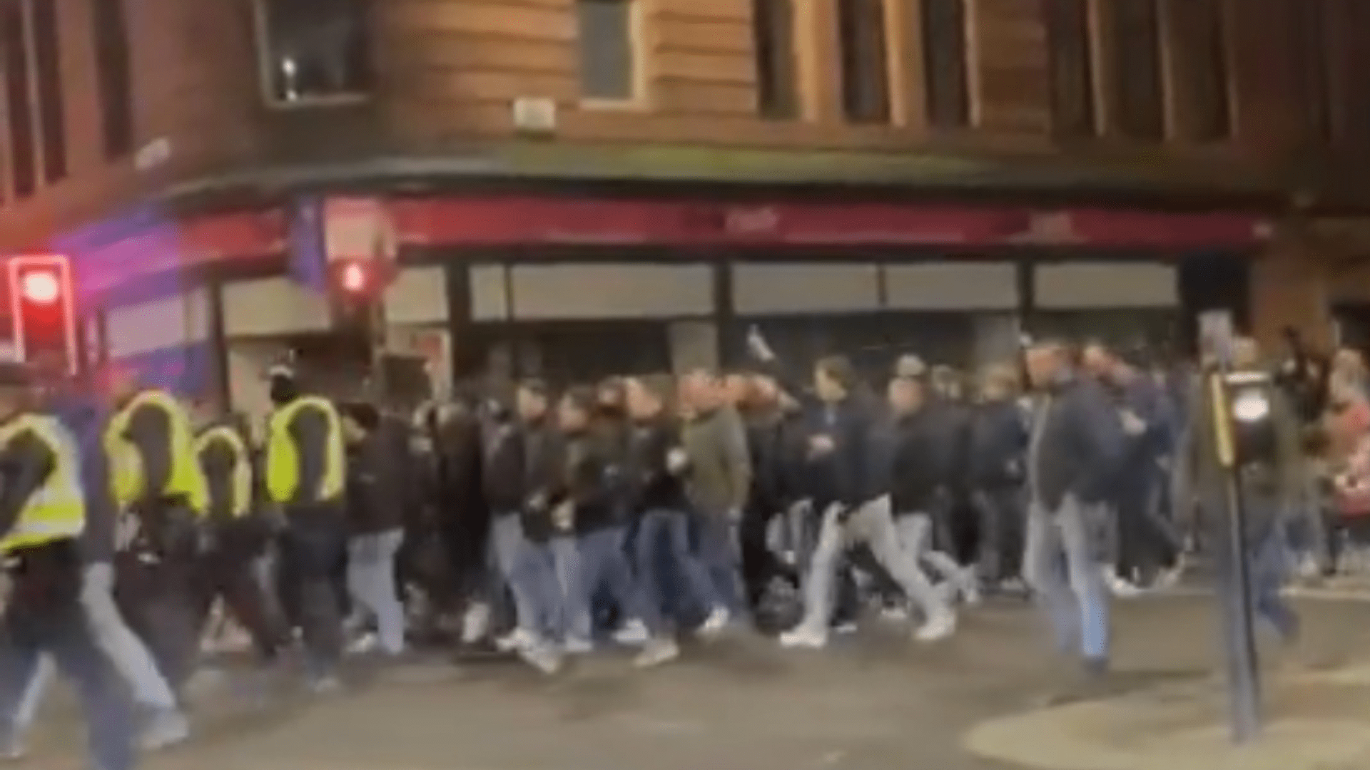 Club Brugge fans sing Rangers song as they march to Celtic Park for Champions League clash