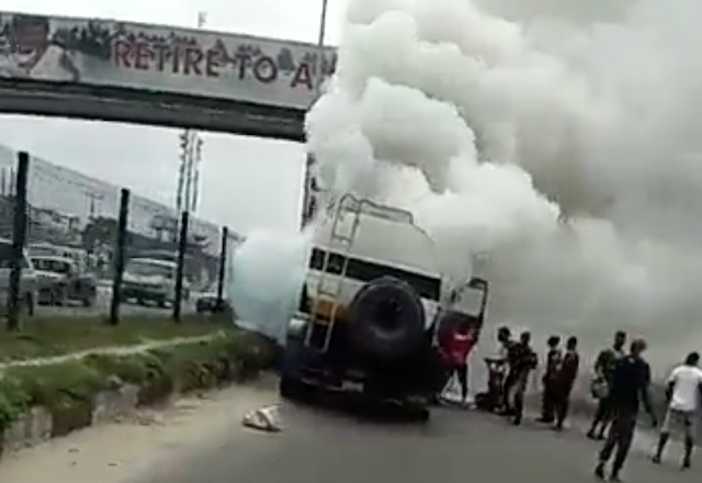 BREAKING: Tension as diesel tanker bursts into flames in Lagos