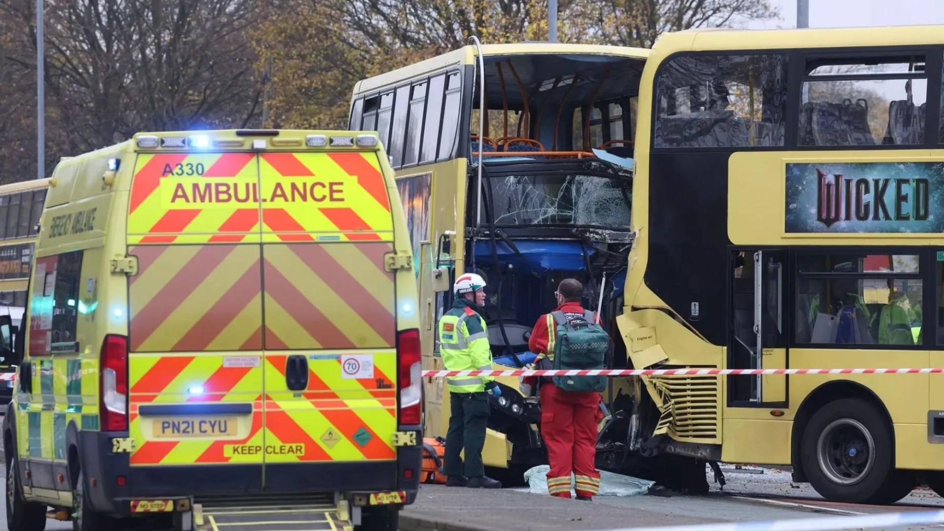 Horror bus crash leaves SEVENTEEN injured & rushed to hospital after double-deckers smash into each other in Manchester