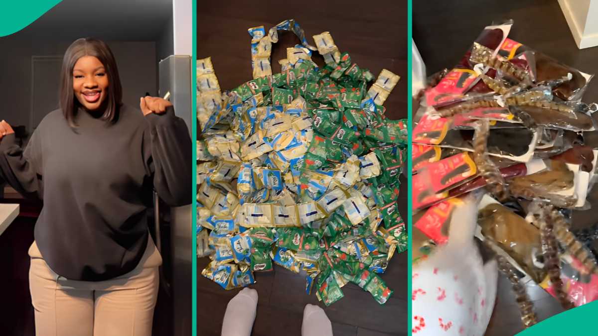 Lady Abroad Displays Cartons of Milk, attachments and other Items Mum Brought for Her from Nigeria