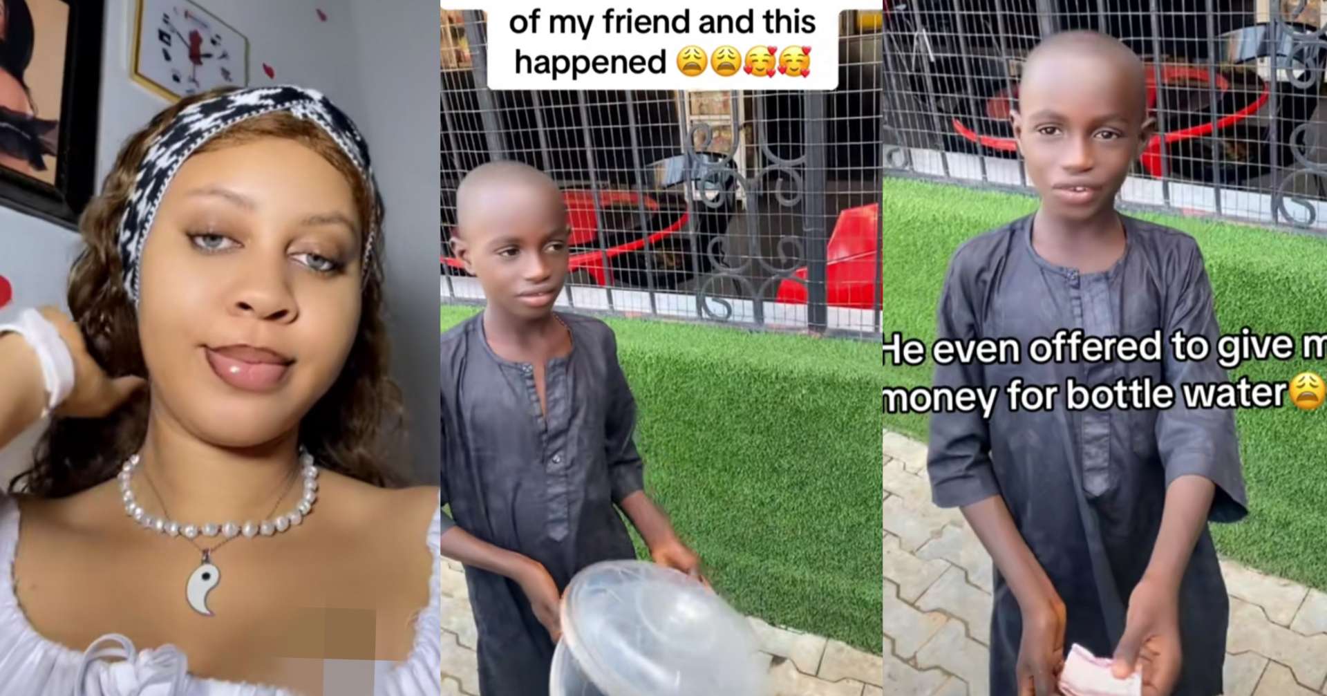 Lady gushes as little boy offers to buy her bottle water