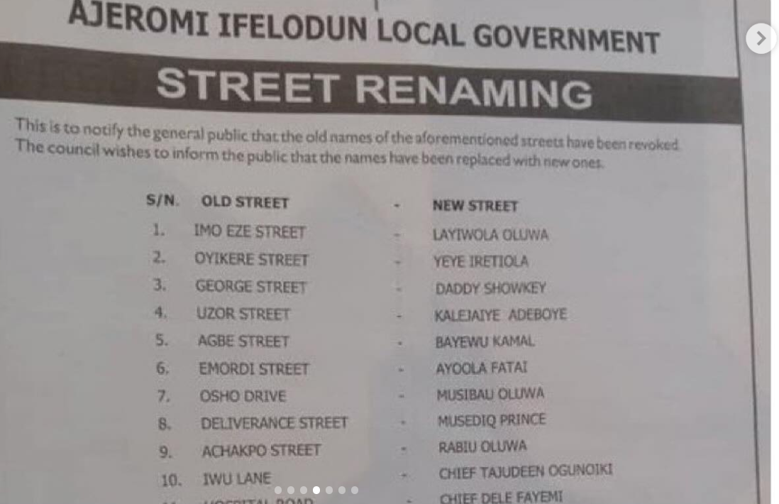 Lagos LGA stirs outrage over move to rename streets named after non-indigenes