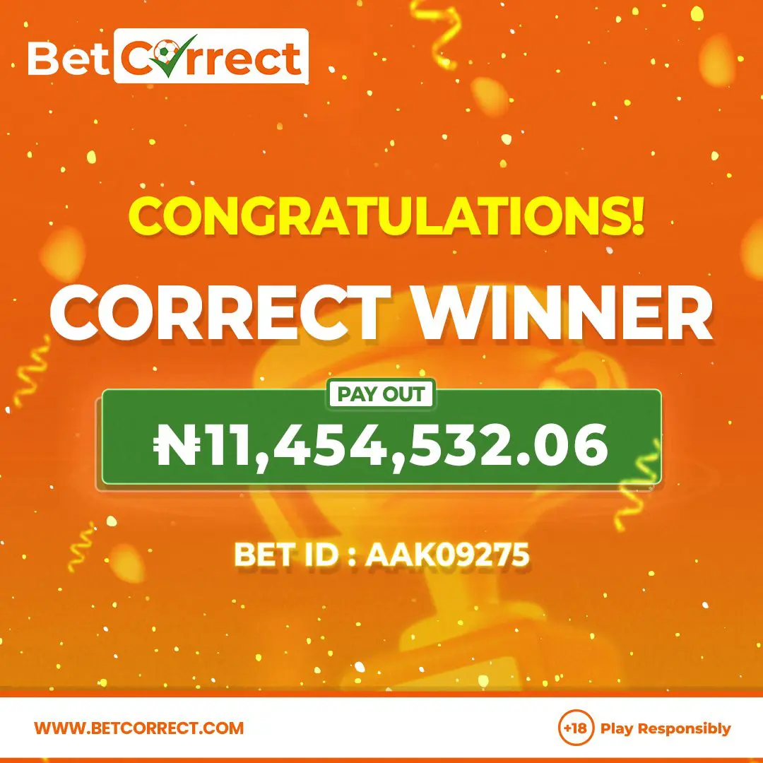 Lucky BetCorrect User wins ₦11.4Million with ₦300