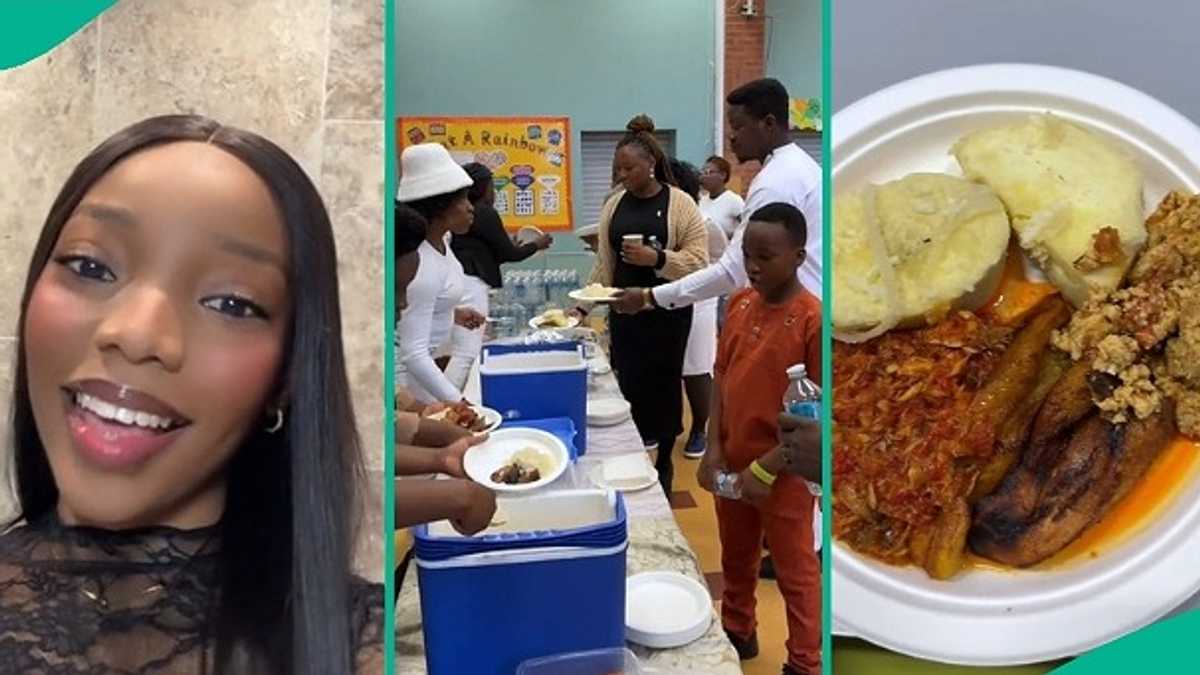 Nigerian Lady Who Attended Church in UK Displays Assorted Dishes Served to Members in Video