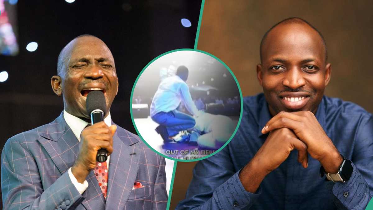 Pastor Enenche Uses His Suit Jacket to Anoint Dunsin Oyekan on the Alter, Video Trends Online