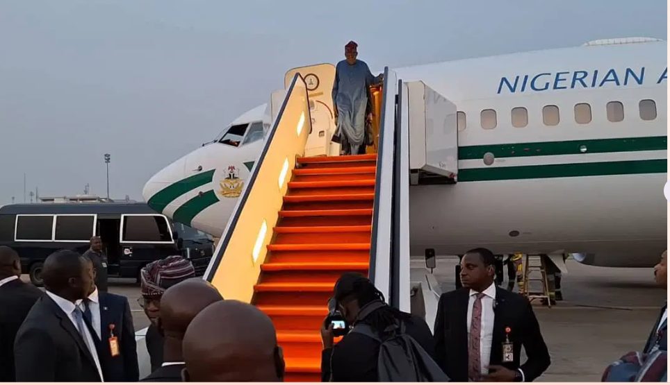 President Tinubu returns to Abuja after attending Arab summit on Gaza war