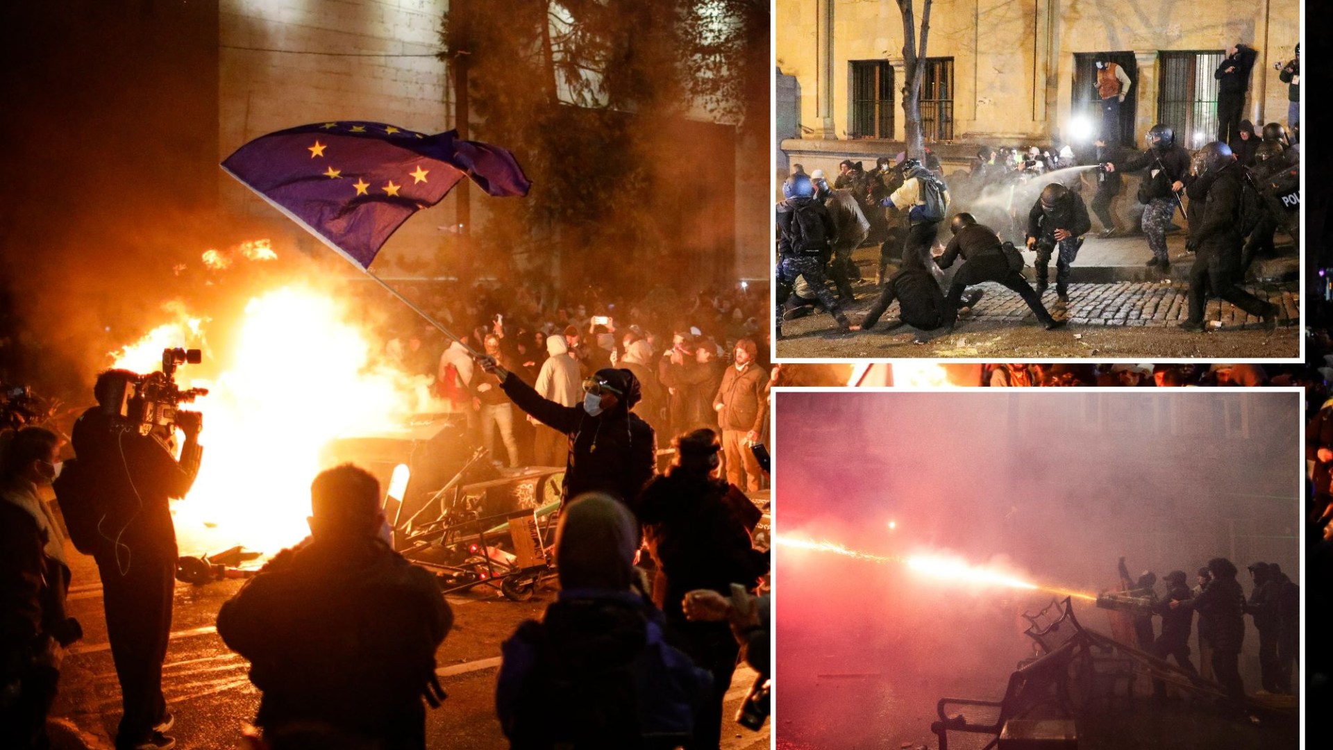 Riot cops fire tear gas at Georgia protesters hurling fireworks in 3rd night of violence against 'pro-Putin' regime