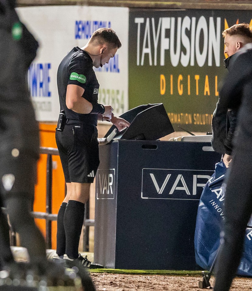 Premiership referee Matthew MacDermid had to consult VAR during a game on Saturday