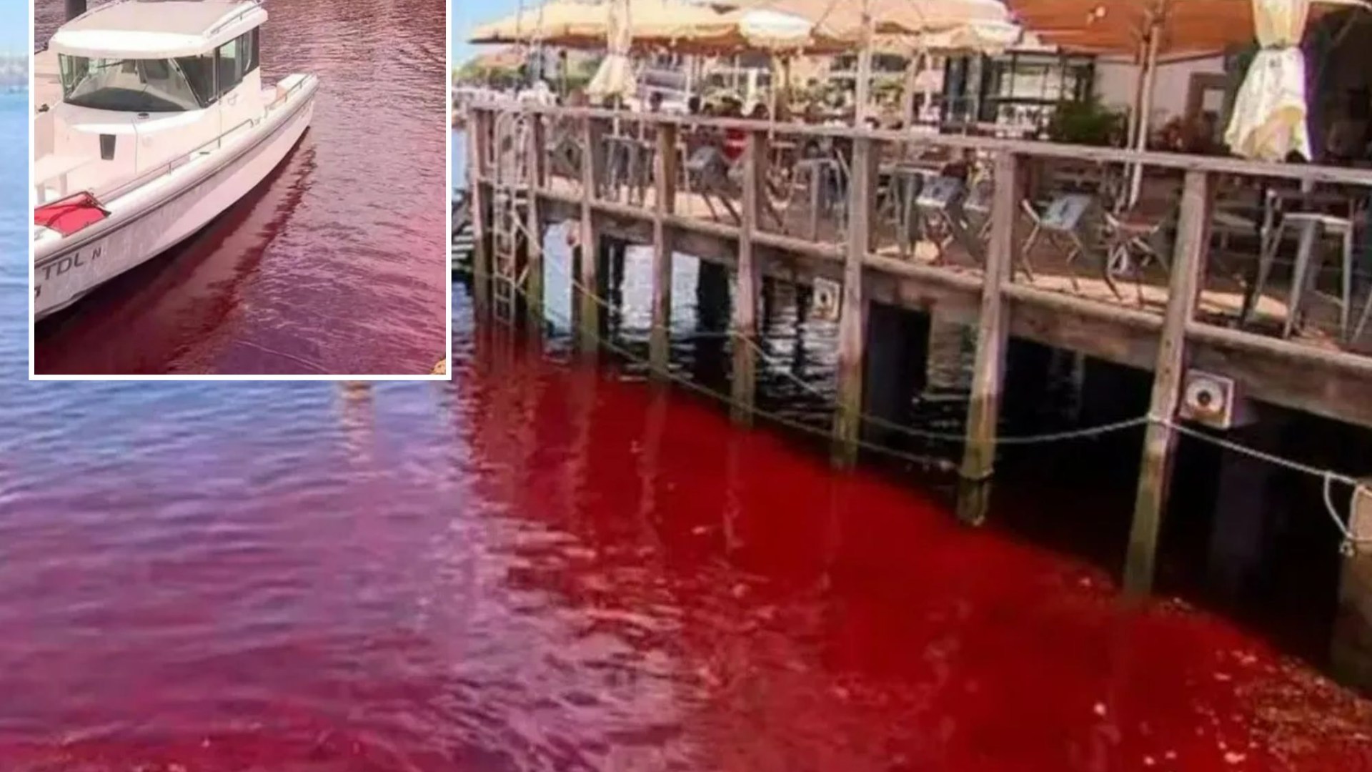 Watch as waters near global landmark mysteriously turn BLOOD RED - and officials don’t know what’s caused it