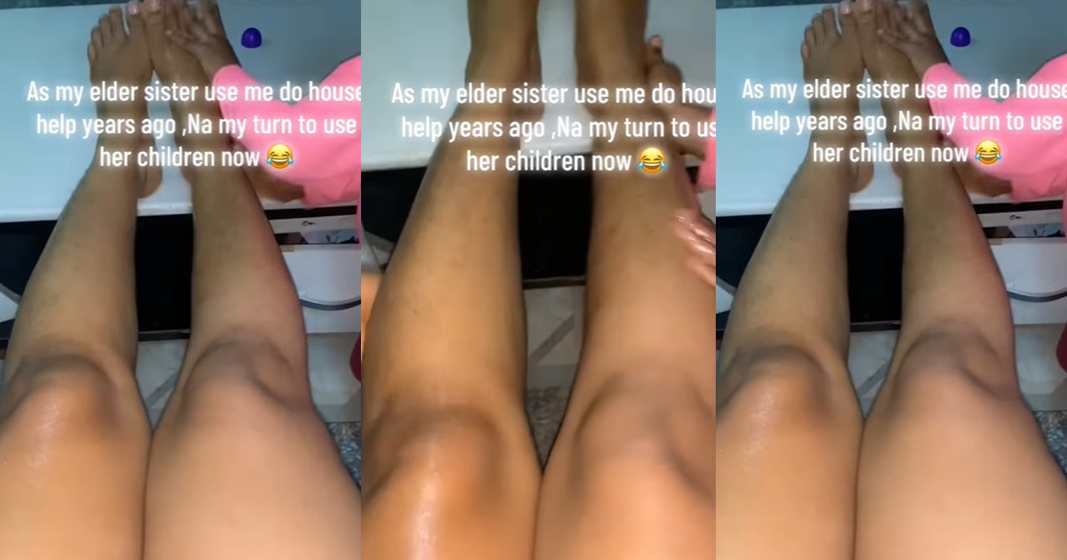 "Na my turn to use her children now" – Lady recounts childhood memories, reciprocates by using sister's children for body massage (WATCH)