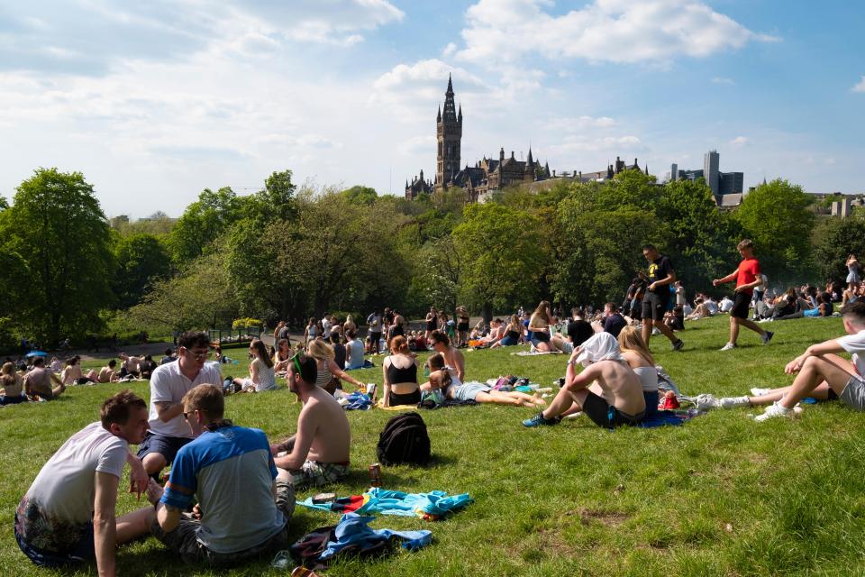 The historic Glasgow University seen from Kelvingrove Park in the west end