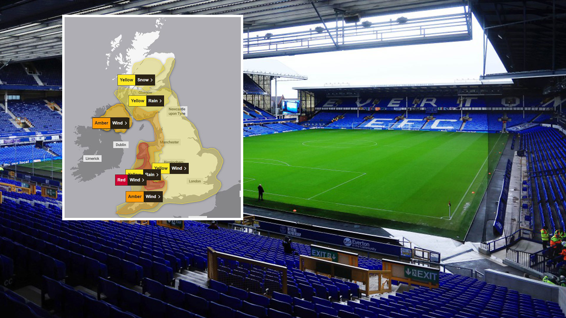 Liverpool and Everton release joint statement amid fears Storm Darragh's 80mph winds could postpone Merseyside derby