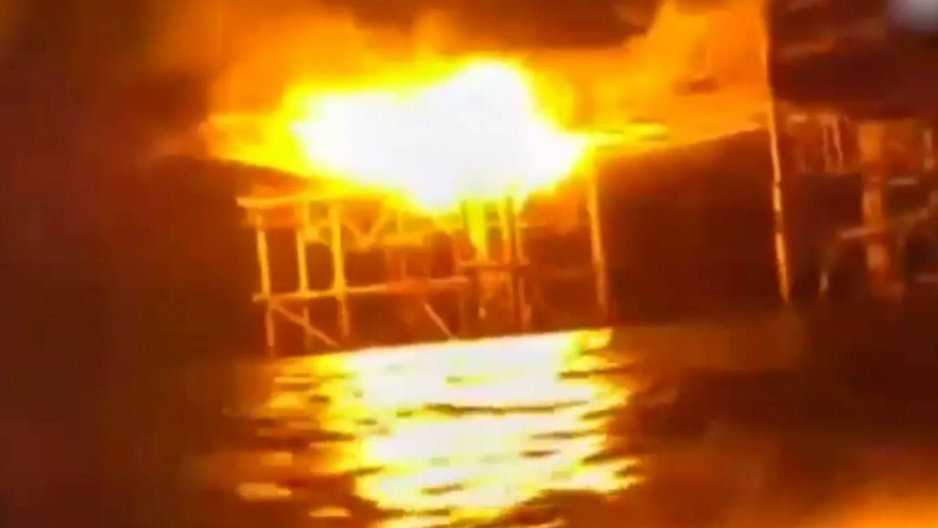 Watch as Putin's gas rigs in Black Sea burst into flames as Ukraine unleashes barrage of sea drones in daring night raid