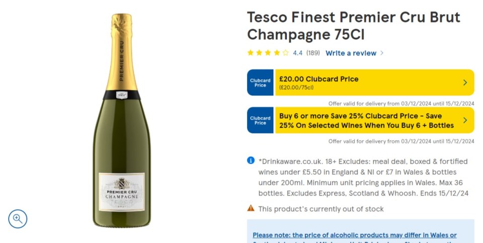 Tesco Finest Premier Cru Brut Champagne is also selling for a fiver less than usual