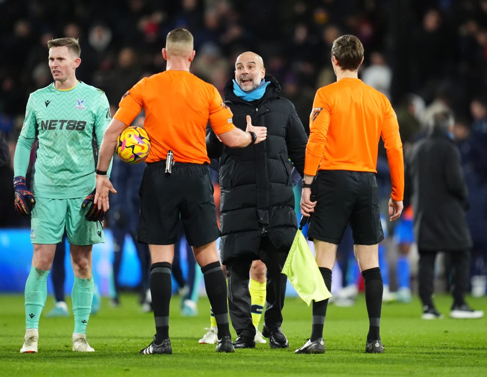 An angry Pep Guardiola confronted referee Robert Jones after the game