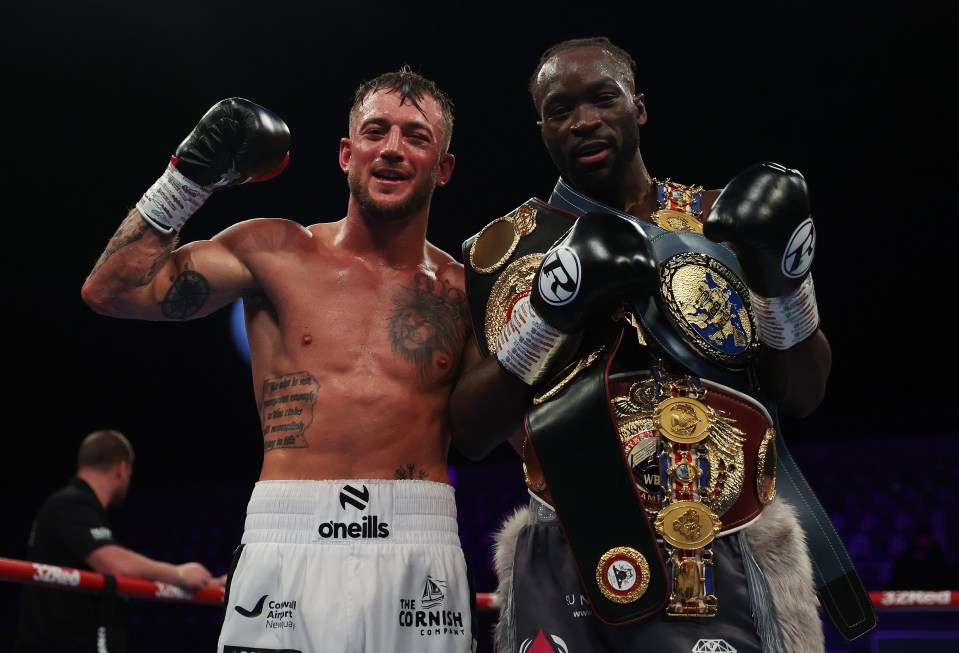 Bentley poses with the the British, EBU European, WBA Continental and WBO International Middleweight belts