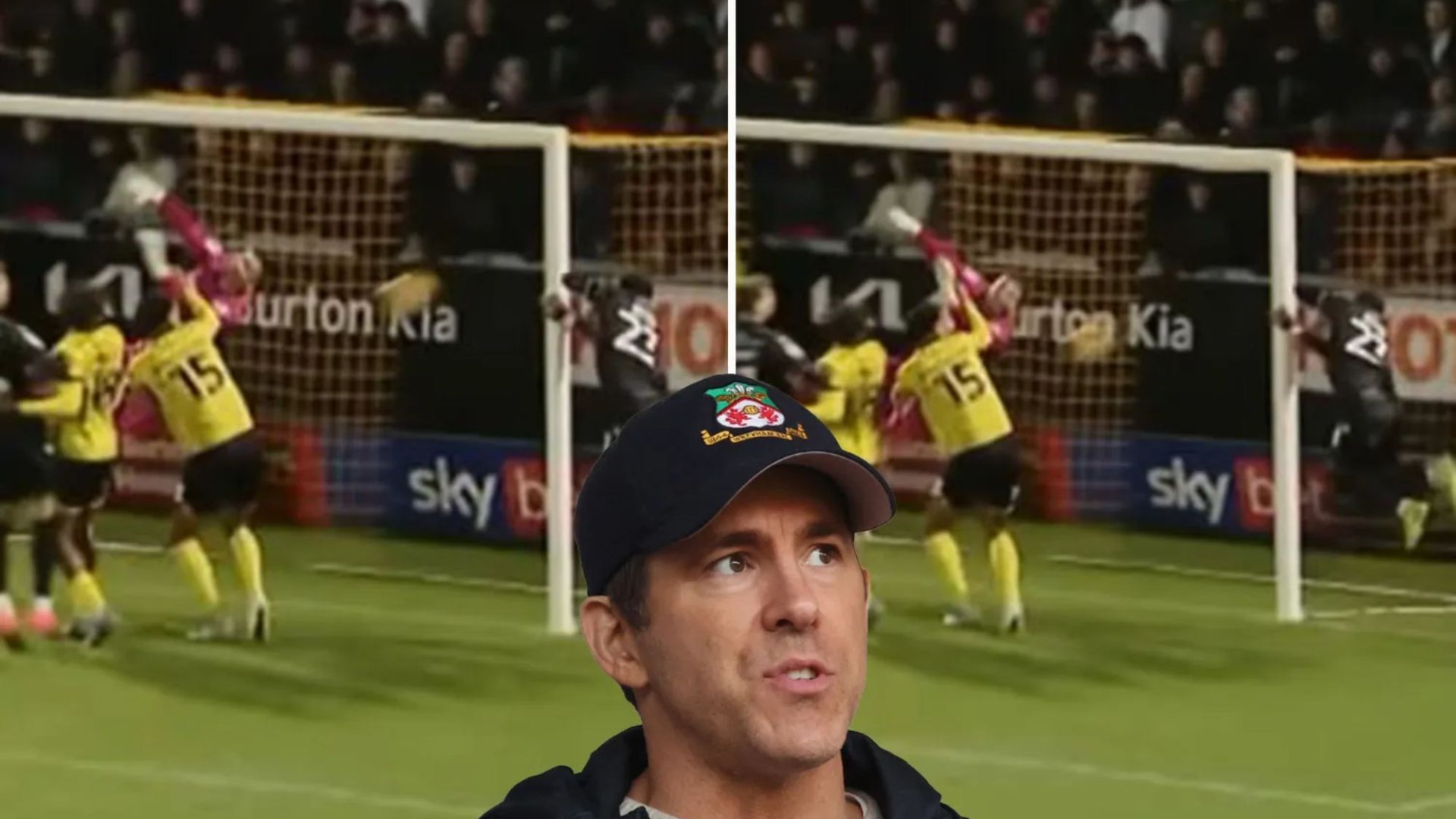 Ryan Reynolds left in disbelief after watching Wrexham star's wonder goal that was assisted by Storm Darragh