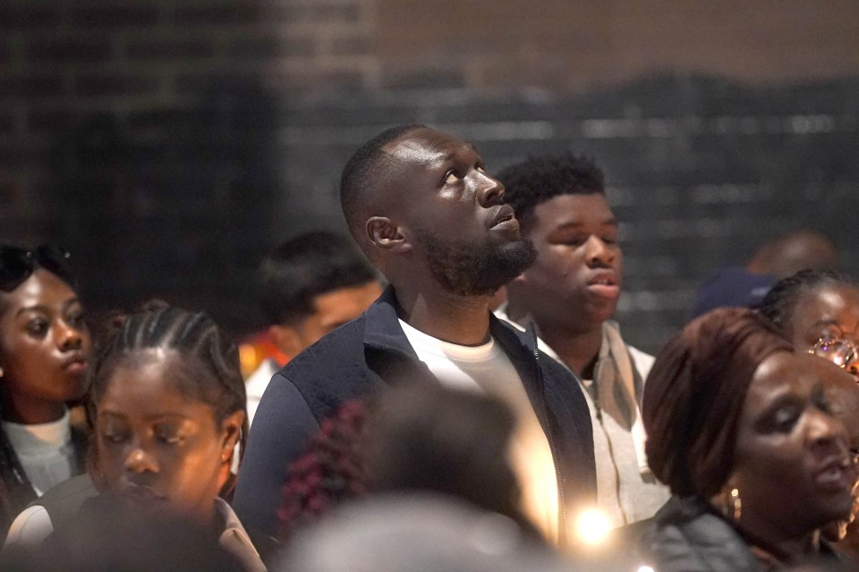 Stormzy joined hundreds of mourners at a vigil outside the Whitgift shopping centre in Croydon