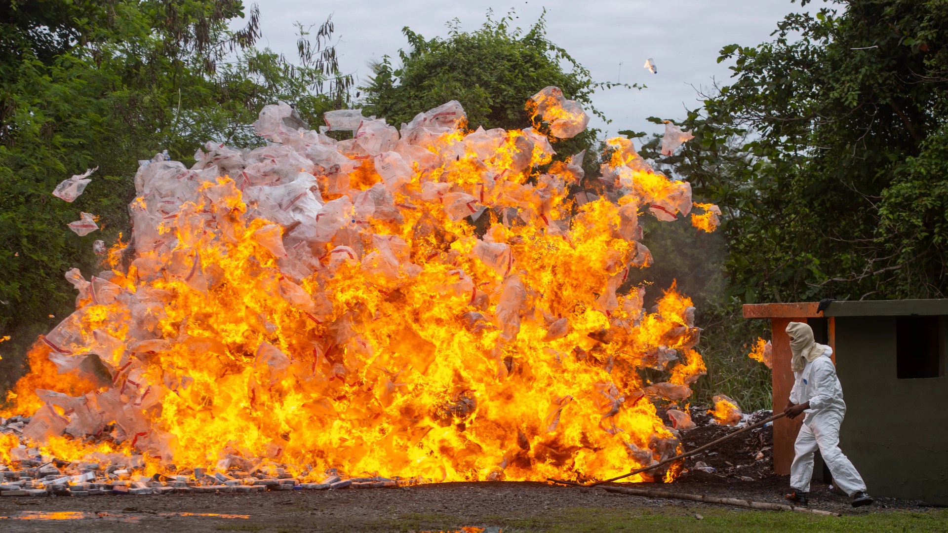 Ten tons of cocaine worth £200m set ablaze in Dominican Republic in massive victory in war on drug gangs