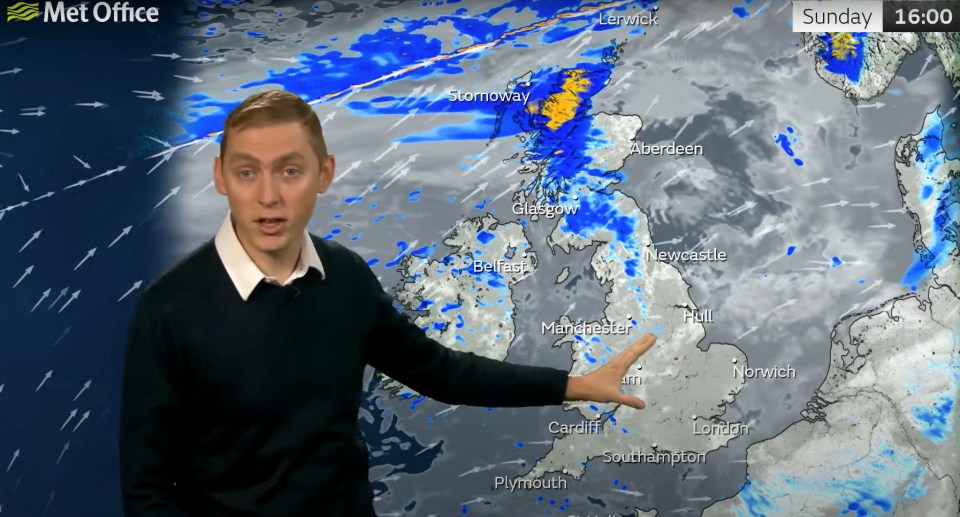 Rain will become persistent across parts of western Scotland during Sunday