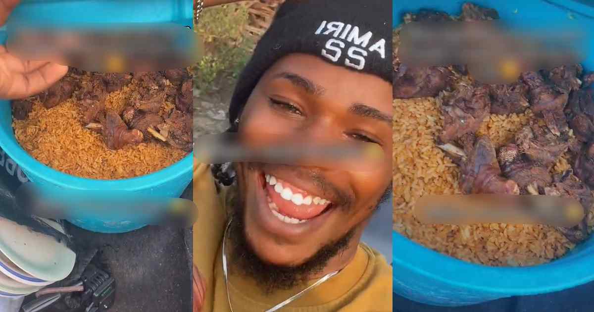 Man jubilates after he discovers a cooler of leftover rice from a wedding in his car (WATCH)