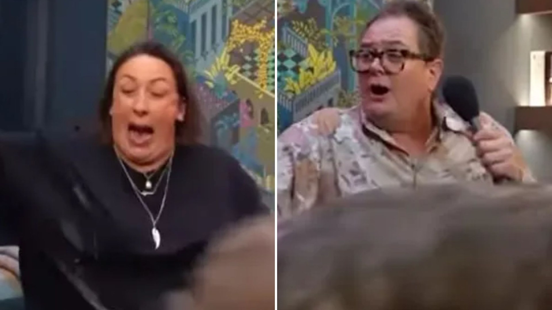 Watch moment Miranda Hart screams in horror as she’s covered in hot tea as dog throws Alan Carr’s podcast into chaos