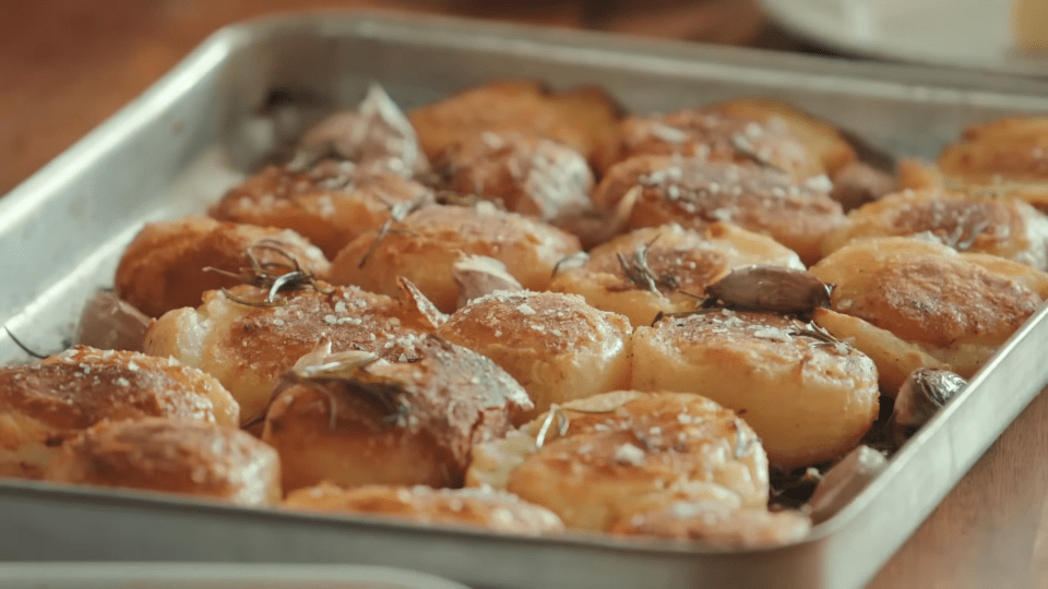 The celebrity chef added a tasty mix of garlic and rosemary to his veg.