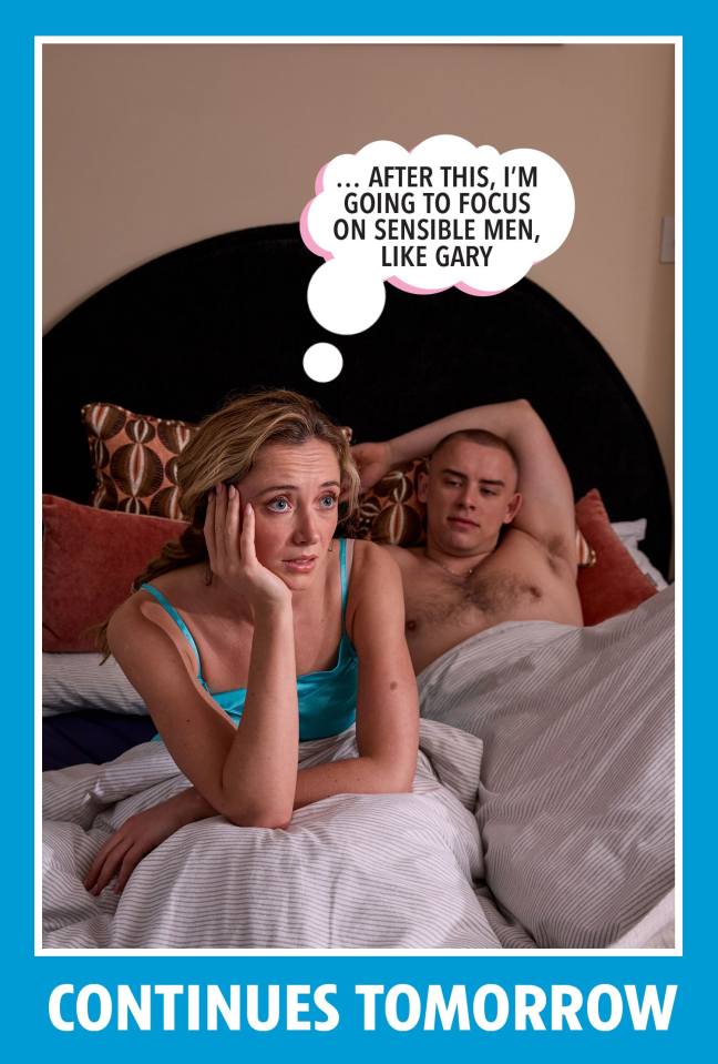 Woman in bed with man, thinking about focusing on "sensible men."  Continues tomorrow.