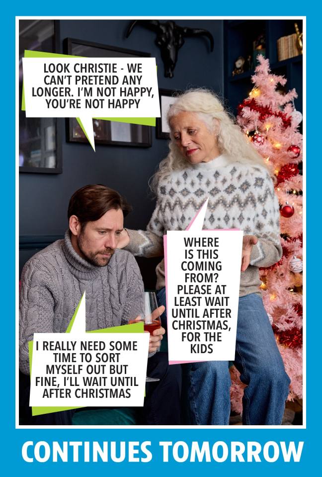 Unhappy couple discussing relationship issues before Christmas.